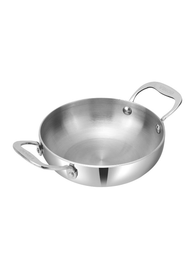 VINOD Platinum Tripy Stainless Steel Mini Kadai - 14cm (600 ml), Compact Design for Healthy Cooking, Induction Friendly Versatile Small kadhai, Use Less Oil, Sturdy and Durable - - Image 1